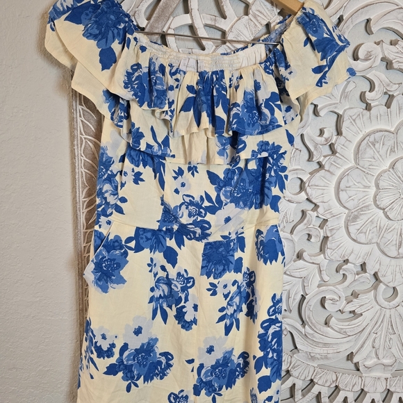 Sugarlips Azure Kona Blue and Cream Floral Ruffled Romper Size L - Picture 3 of 9